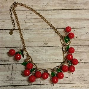 Cherry and leaves necklace on gold tone chain
